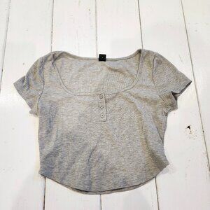 SHEIN Cropped Gray T-Shirt Button Down Women's Size S